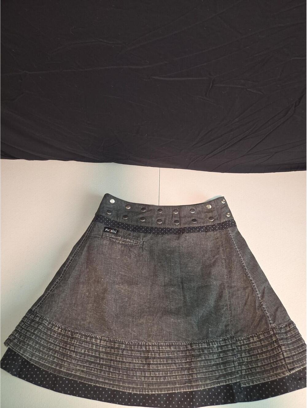 Moshiki Reversible Polka Dot and Denim A-Line Skirt